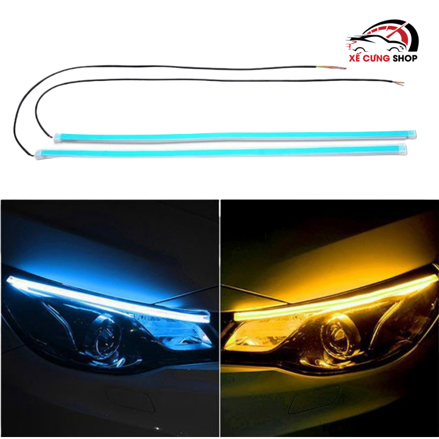 Bộ 2 Led Dây Đèn Mí Ô Tô Tích Hợp Xi Nhan Đuổi 60cm Silicon Chống Nước