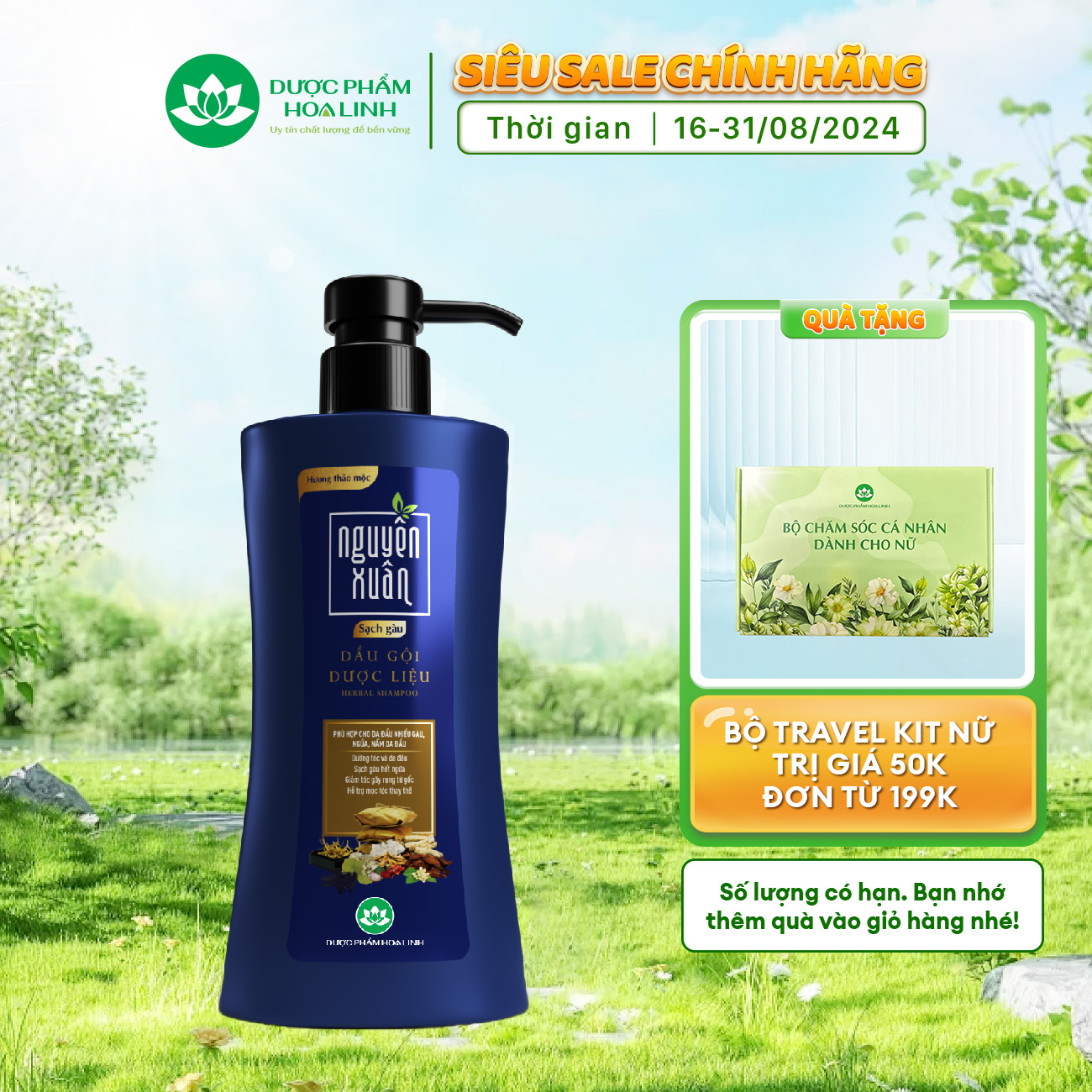 Dầu gội Dược liệu Nguyên Xuân Sạch Gàu 350ml - Tặng thêm 10% thể tích giá không đổi
