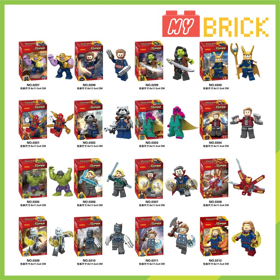 Trọn bộ 16 hộp lego nhân vật siêu anh hùng Avenger Marvel - Decool
