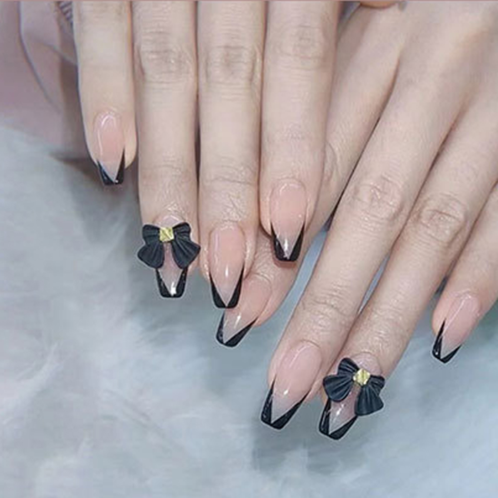 Móng tay giả gắn đá cao cấp dáng dài gắn nơ hộp 24 móng- Kinakino phukienlamdep