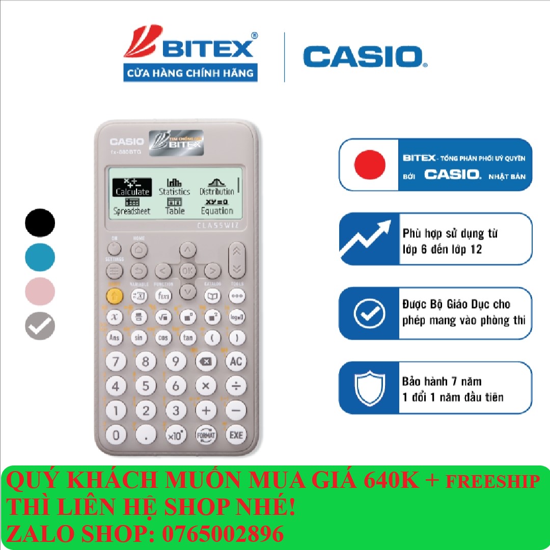 Máy tính casio fx-880btg màu xám mới nhất dành cho học sinh cấp 2 cấp 3 từ lớp 6 đến lớp 12