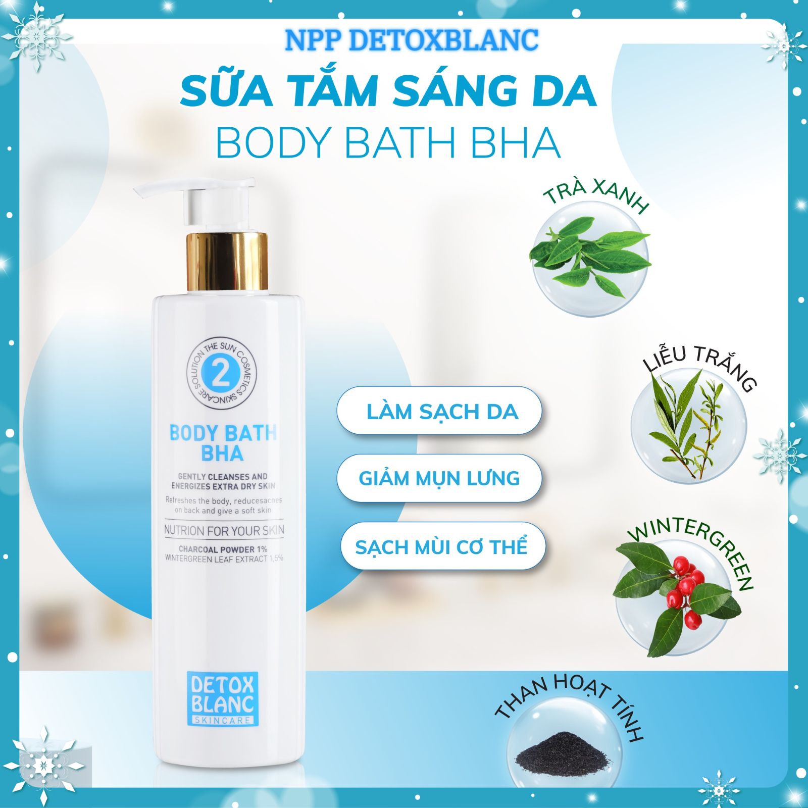 Sữa tắm body bath bha detoxblanc giúp giảm nang lông, làm trắng sáng da