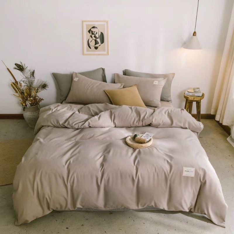 Vỏ chăn trơn 1 màu Cotton tici có khoá kéo lồng được ruột