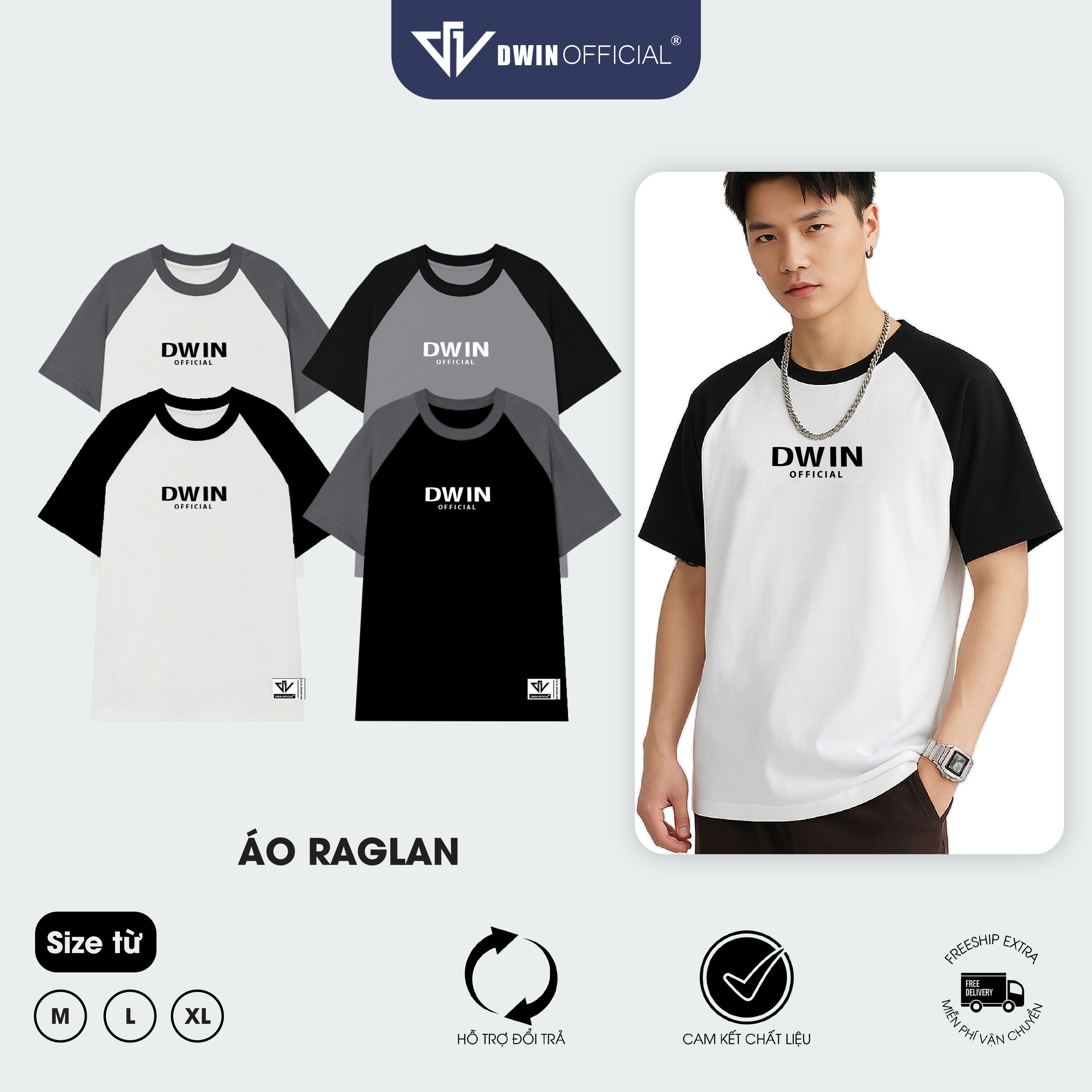Áo thun unisex Raglan thời trang Dwin basic tee phông trơn nam nữ tay lỡ oversize form rộng local brand