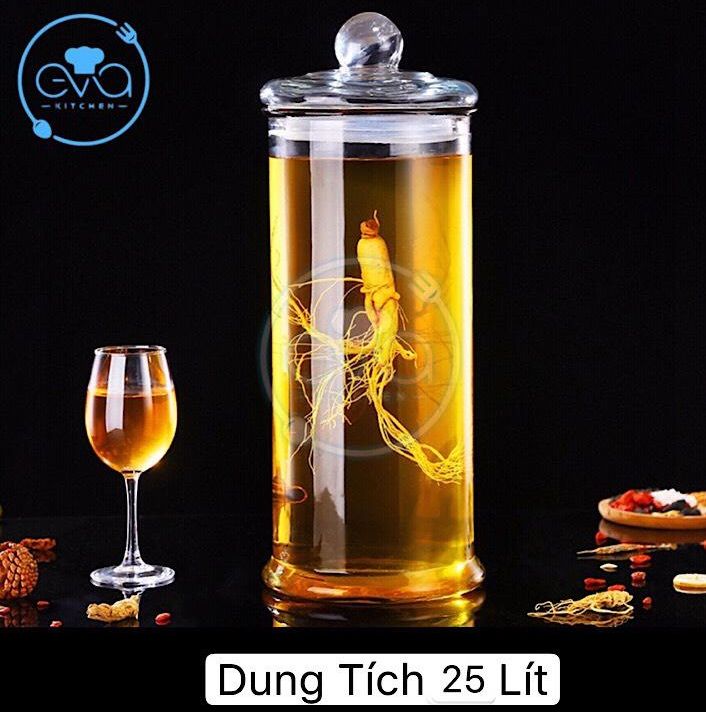 [HCM]Bình Ngâm Thủy Tinh 25 Lít Có Van Dáng Trụ Thân Trơn – TT25LV