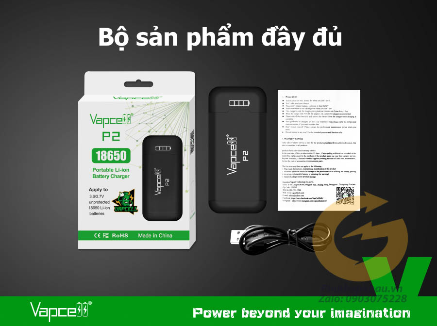 [SDP6] Bộ Pin sạc dự phòng cầm tay Vapcell P2 đa năng sử dụng 2 pin Li-ion 18650 - Không bao gồm pin