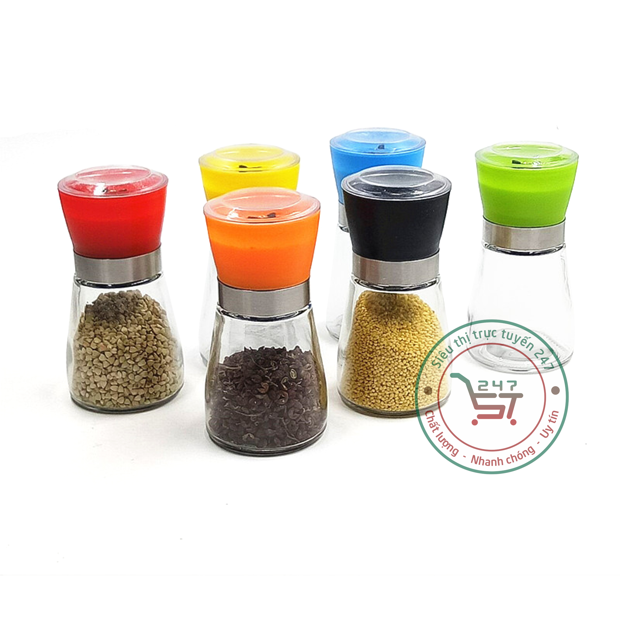 Hũ xay tiêu có ngăn đựng tiêu bằng thủy tinh nhỏ gọn đựng gia vị tiện dụng trong gia đình
