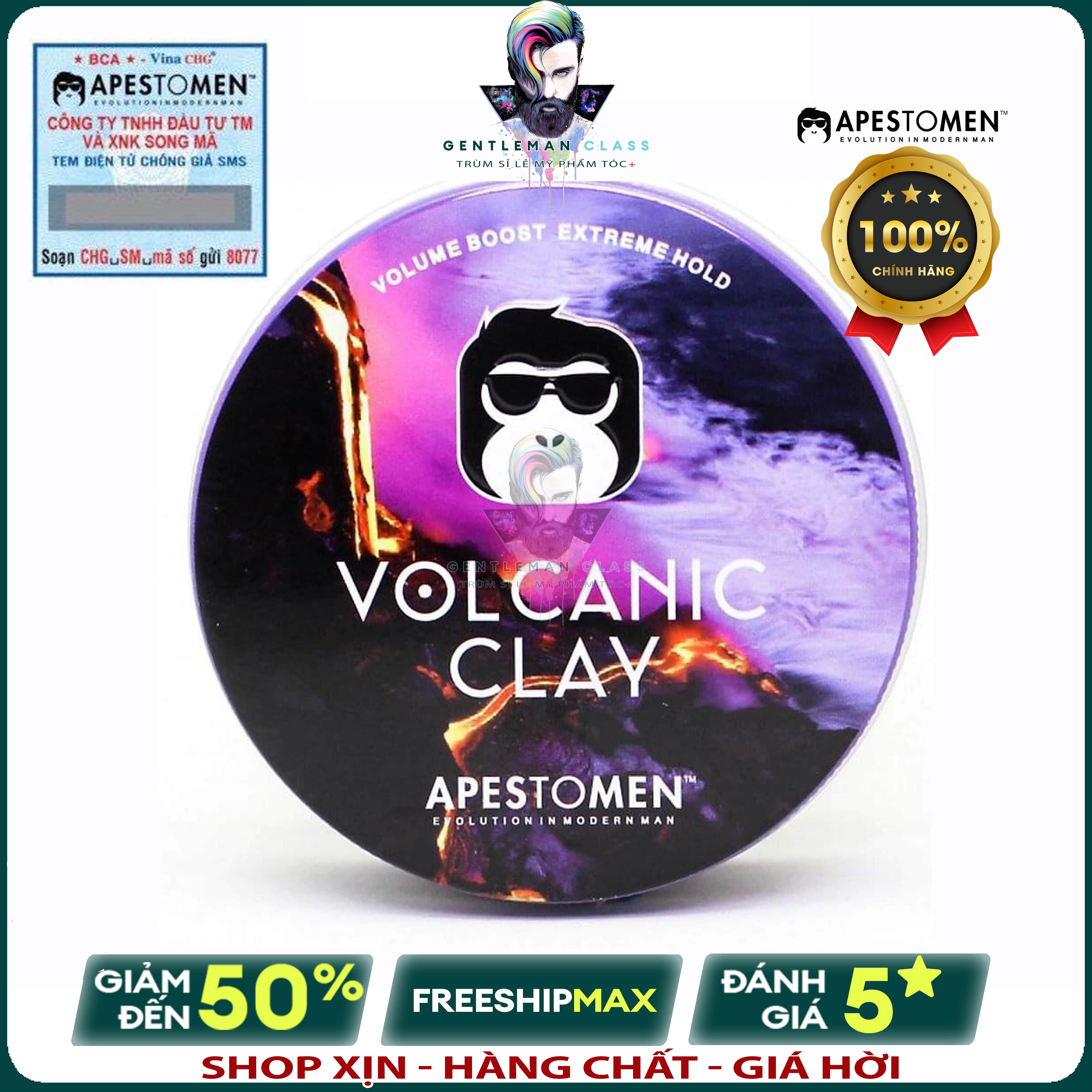 Sáp Vuốt Tóc Nam Chính Hãng VOLCANIC CLAY APESTOMEN Cao Cấp - Clay Tạo Kiểu Bồng Bềnh Giữ Nếp Cả Ngày Dài - Sáp Tóc Quốc Dân Volcanic V5 Bán Chạy Nhất 2023 - 80Gram