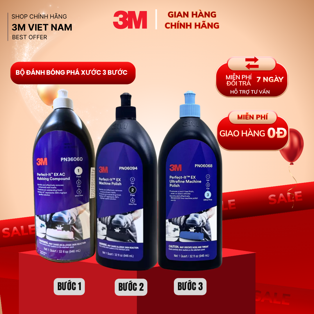 Bộ 3 chai  Dung dịch đánh bóng 3 bước 3M -36060- 06094- 06068