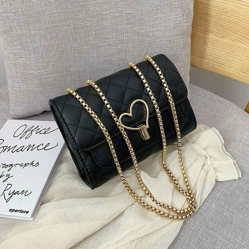 Túi Đeo Chéo, Túi Xách Nữ Đeo Chéo Sang Chảnh, Túi xách nữ khóa trái tim 2 màu Đen, Trắng, túi xách nữ mini Mã KTT