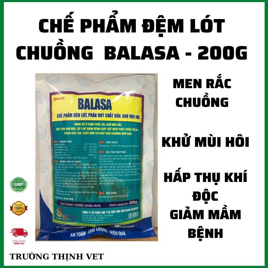 Men rắc chuồng BALASA, giảm mùi hôi, phân hủy phân, khí độc 200gam. Thú y Trường Thịnh