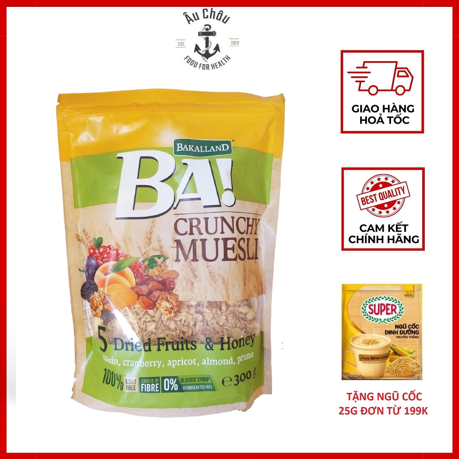 Ngũ cốc ăn sáng Bakalland Muesli trái cây dinh dưỡng 300gr date xa- ÂU CHÂU SHOP