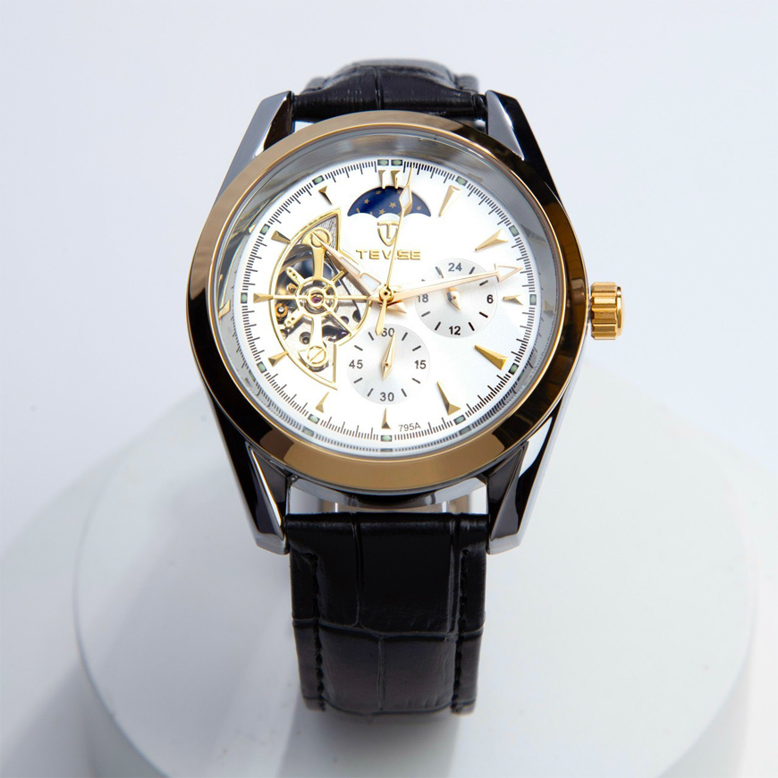   SALE 50%  Đồng Hồ Nam Cơ Tự Động Dây Da -  Đồng Hồ Nam Cơ Automatic Lộ Máy Tevise 795a size 40mm Chính Hãng Dây Da Cao Cấp BẢO HÀNH 12 THÁNG 