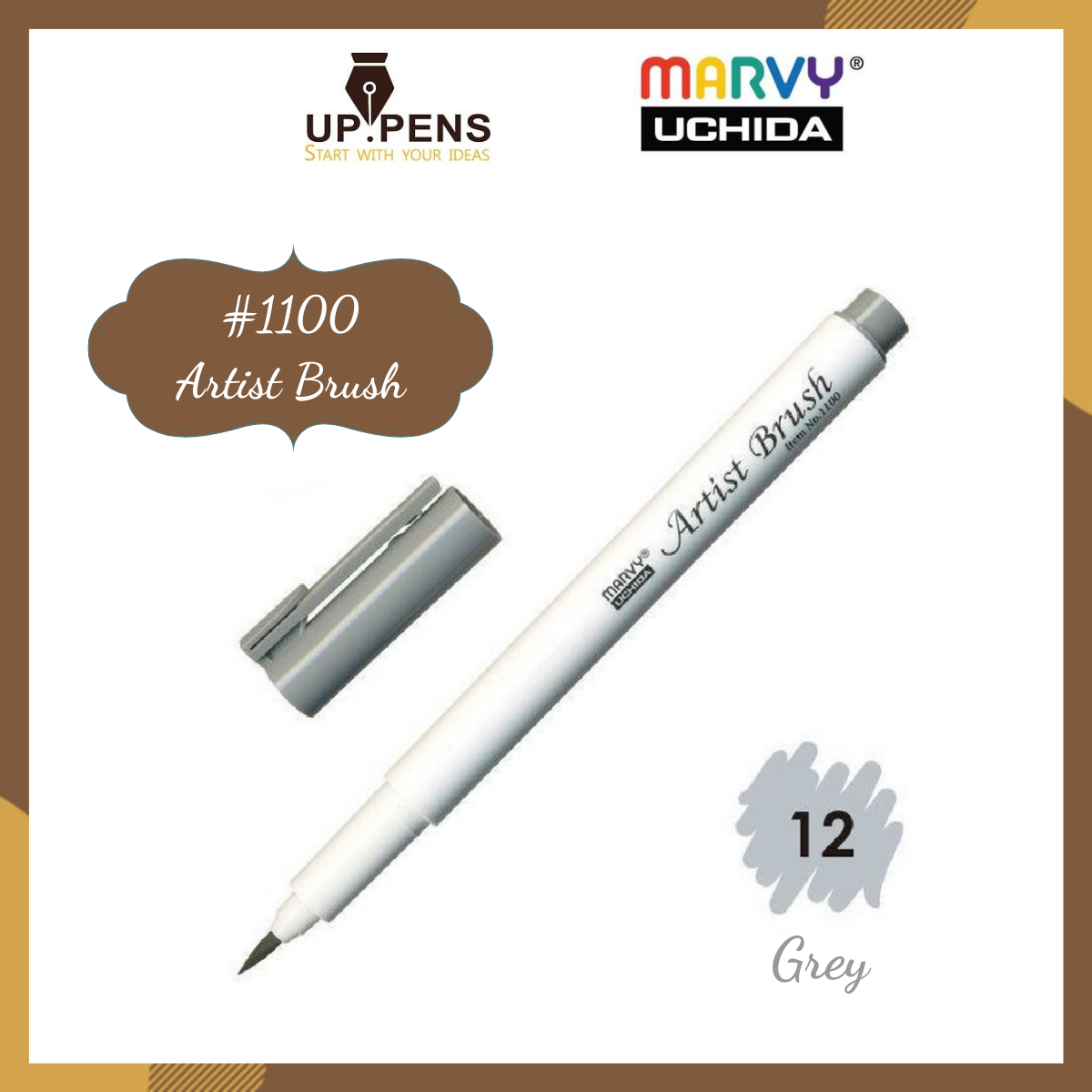Bút lông đầu cọ viết calligraphy Marvy Artist Brush 1100 – Màu xám (Grey – 12)