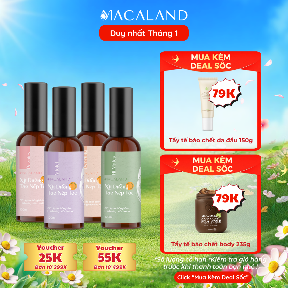  Xịt giữ nếp tóc tạo kiểu và dưỡng tóc 2in1 100ml MACALAND lưu hương nước hoa tóc thơm lâu 