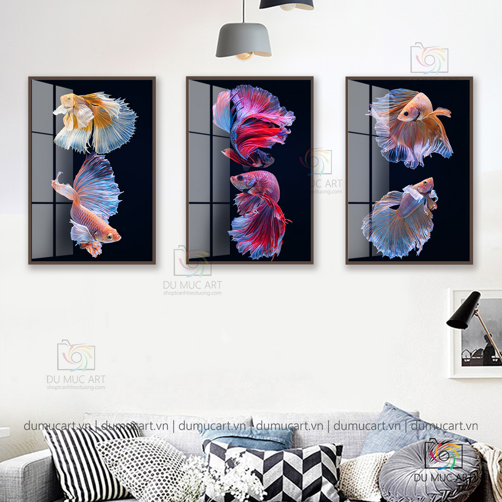 Tranh treo tường trang trí phòng khách, phòng ngủ cao cấp đẹp giá rẻ, bền bỉ cứng cáp, vĩnh viễn không phai màu tại Du Mục Art - Tranh decor: Cá sắc màu - DC3355