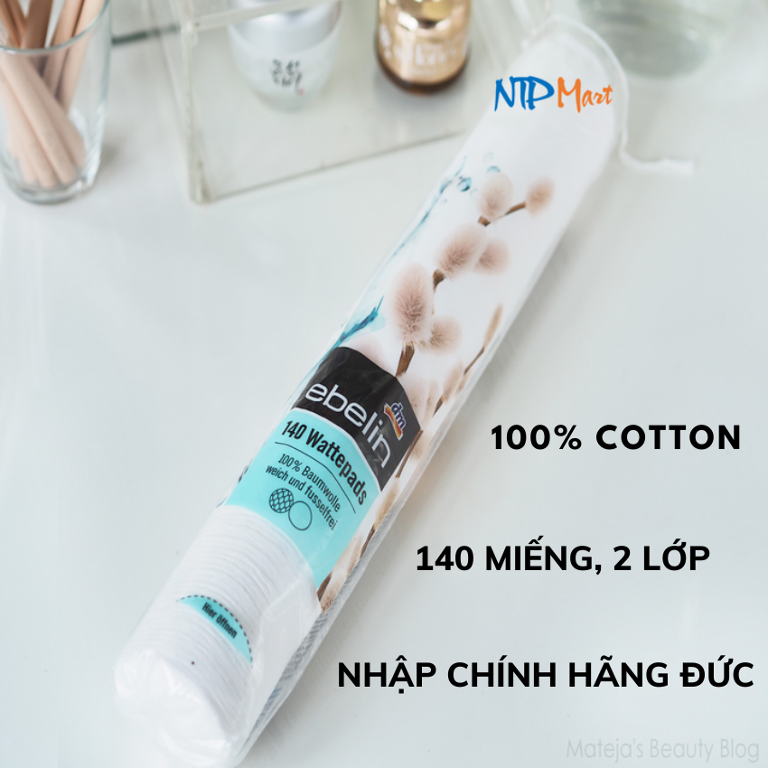 Bông tẩy trang hiệu Ebelin 2 mặt Cotton Pads 2 lớp 140 miếng, nhập khẩu từ Đức