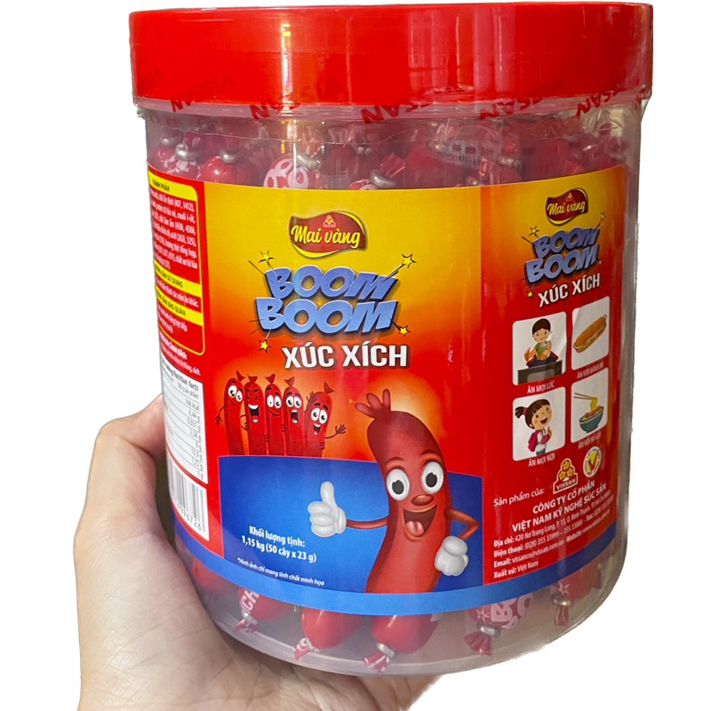 HŨ XÚC XÍCH BOOM BOOM MAI VÀNG 50 CÂY 1,15KG HSD 10/12/25