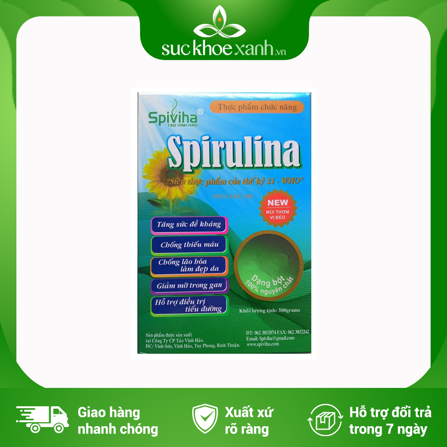 Tảo spirulina dạng bột Sức Khỏe Xanh - 500g/túi - Hàng chính hãng