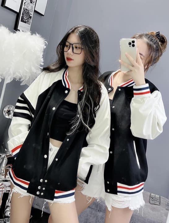 Áo Khoác bomber nam nữ phối kẻ 3 sọc quốc dân,kèm ảnh thật