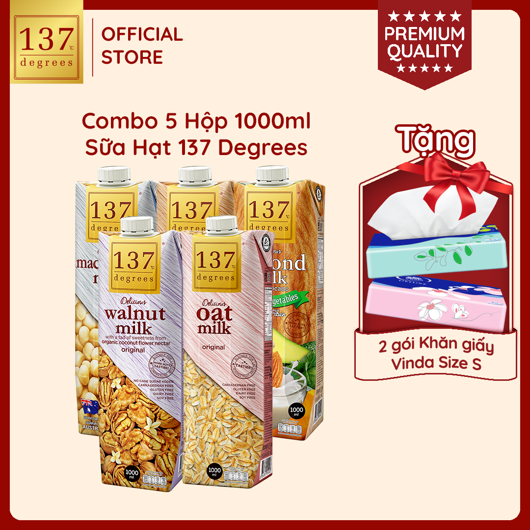 MUA 5 HỘP 1L TẶNG 2 GÓI VINDA SIZE S Sữa Hạt 137 Degrees Không Đường Healthy Dinh Dưỡng Chính Hãng Thái Lan