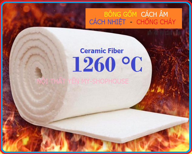 BÔNG GÓM CÁCH NHIỆT CÁCH ÂM CHỐNG CHÁY Ceramic Fiber. Kích thước cuộn R61cm * D3m60 * Dày 5cm.