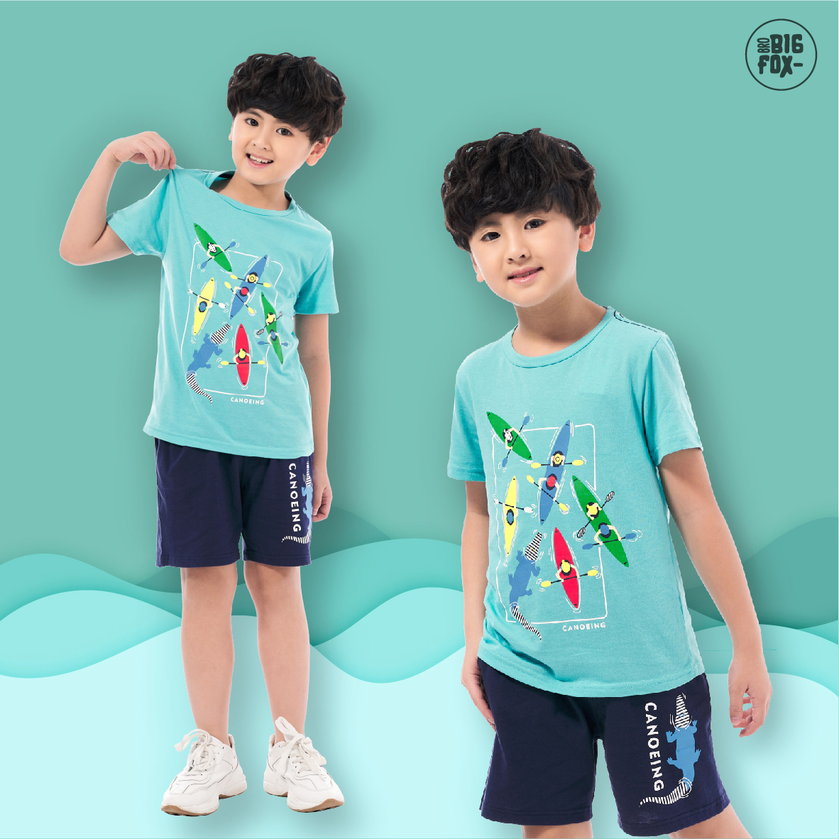 Quần áo bé trai size đại, bộ bé trai chất cotton phong cách Âu Mỹ hình in Đua thuyền và cá sấu 10 – 38kg QATE