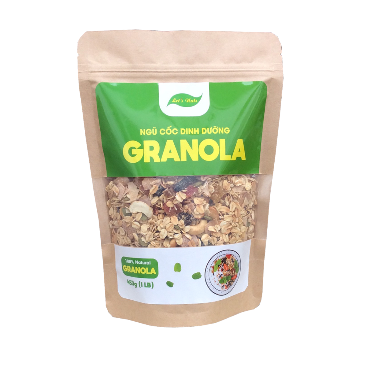 [HCM]Ngũ cốc ăn kiêng Granola Lets Nuts túi 453g làm từ yến mạch mật ong hạnh nhân nho khô bí xanh hạt điều dừa thạch giúp giảm cânăn vặt bổ sung dinh dưỡng HuTo House