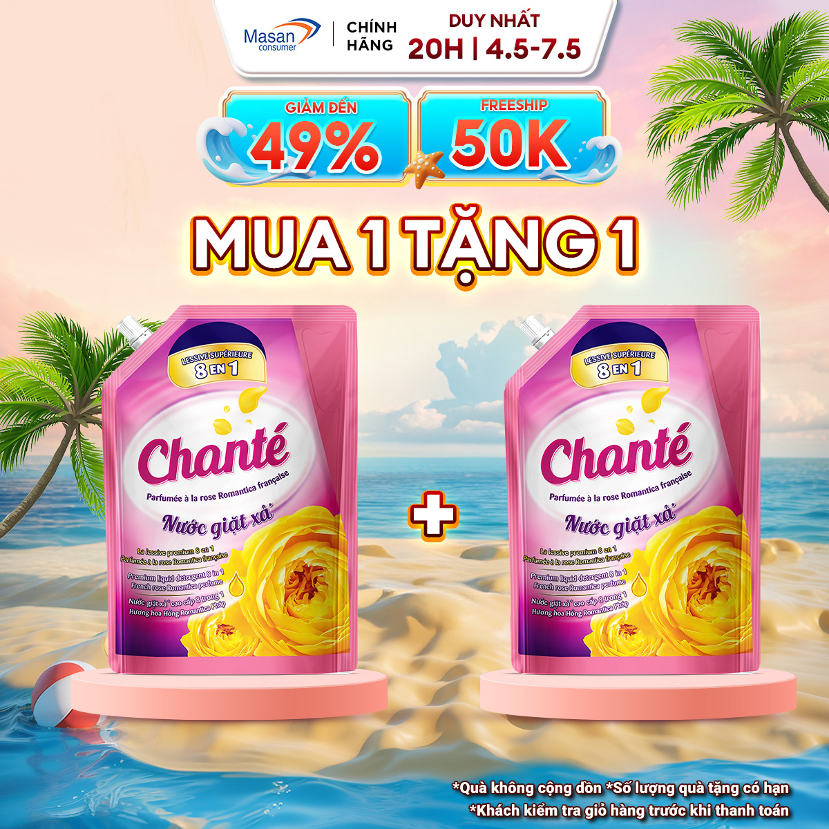 Combo 2 Nước Giặt Xả Chanté Cao Cấp 8 Trong 1 Túi X 3.4Kg/3.05KG