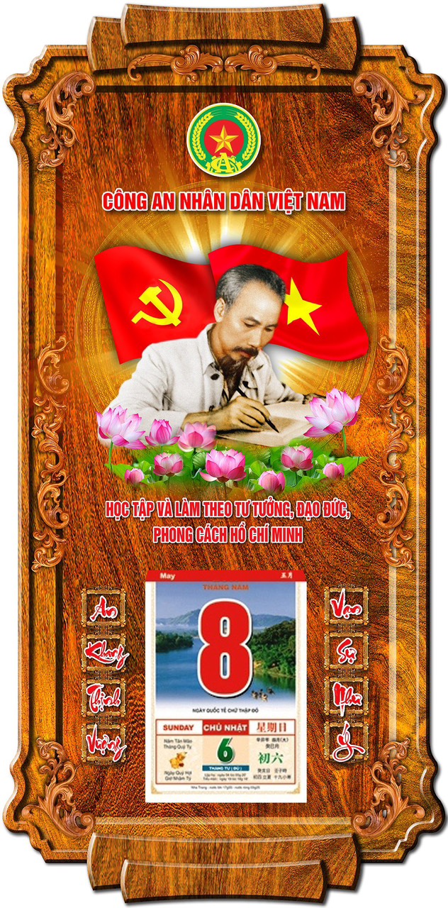 Lịch tết gỗ đẹp bác hồ cờ đỏ