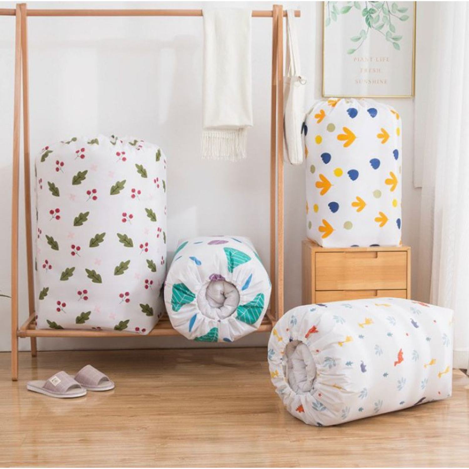 Túi đựng chăn mền vuông peva cuộn lớn 90x45cm có dây rút