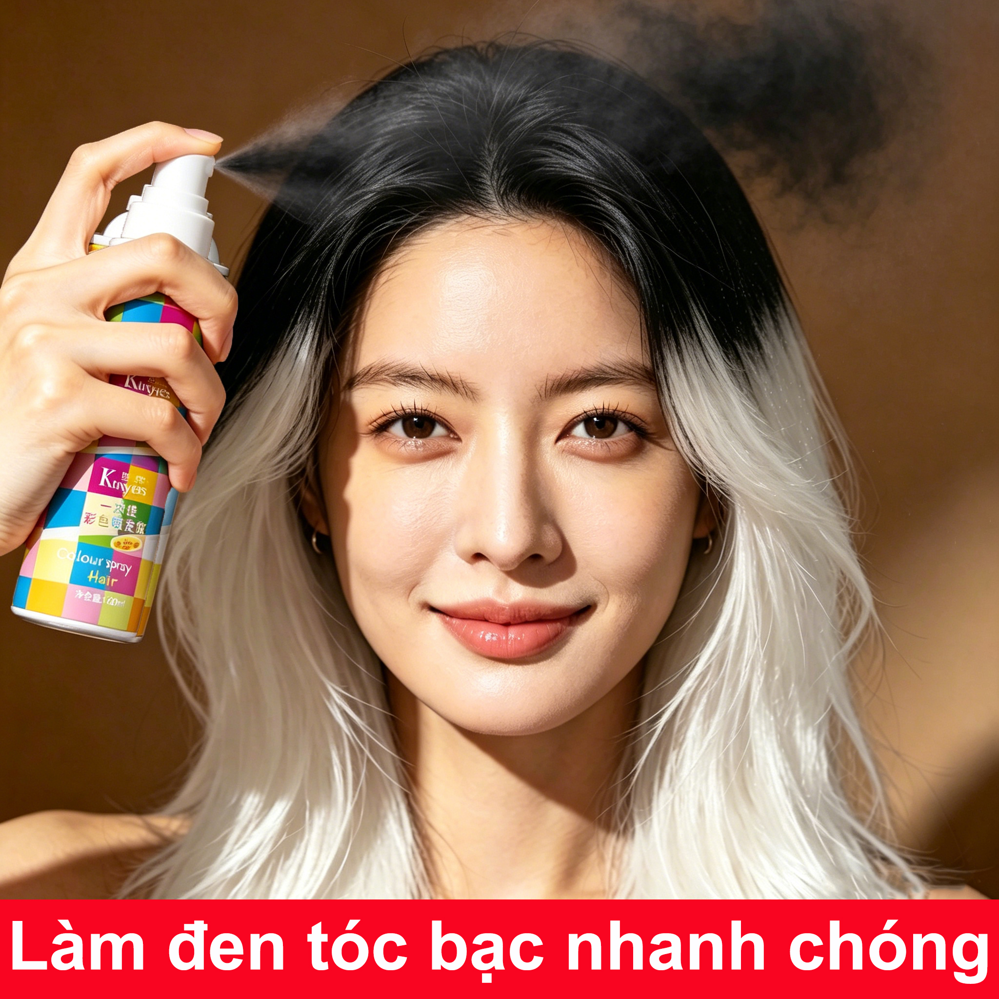 【Chỉ mất 1 giây】Xịt dưỡng tóc đen, Kem Nhuộm Phủ Bạc, tóc đen chuyển sang tóc bạc, tóc đen nhanh chóng hiệu quả, dưỡng tóc