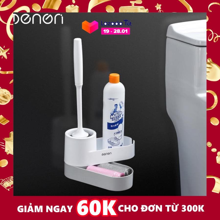 Cây chổi cọ nhà vệ sinh cao cấp OENON có thêm ngăn chứa đồ lắp đặt dán tường - OEWC01