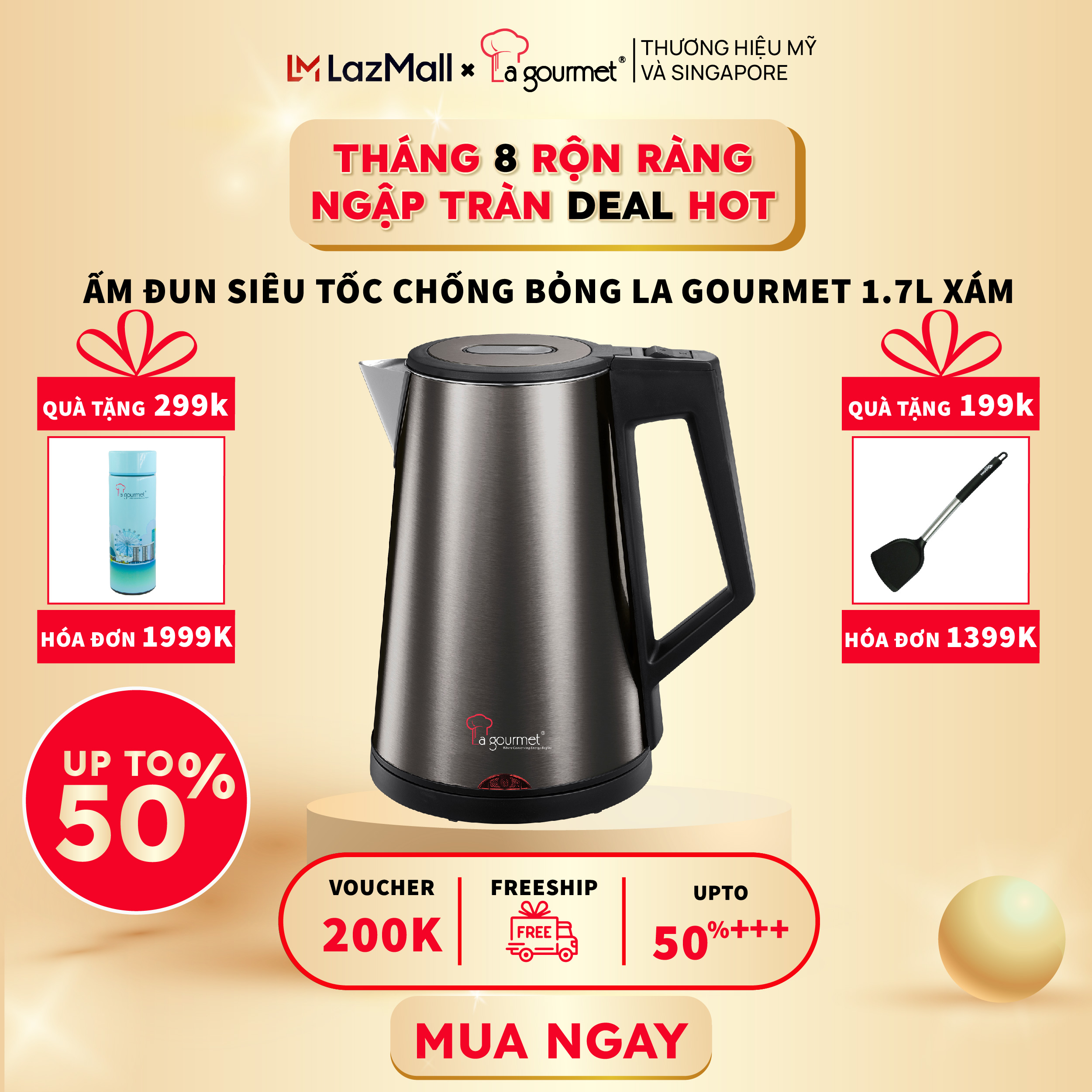 Bình đun siêu tốc La gourmet (D2017) 1.7L - Lòng thép không gỉ cao cấp - Vỏ nhựa PP an toàn - Đế xoay 360 độ có thể nấu ở nhiều góc độ - Bào hành 12 tháng - Hàng chính hãng(359636)