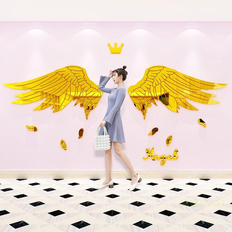 tranh dán tường mica dán nổi  -cánh tiên gold,trang trí phòng học, phòng ngủ, khu vui chơi, trường mầm non cho bé