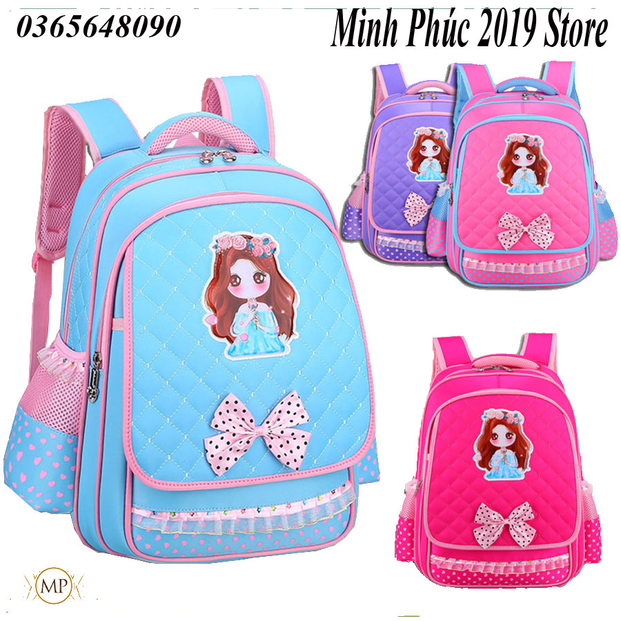 Balo học sinh chống gù lưng chống thấm nước cho bé gái từ lớp 1 đến lớp 3, Cặp sách đi học cho bé gái tiểu học cấp 1 hình công chúa nhiều ngăn