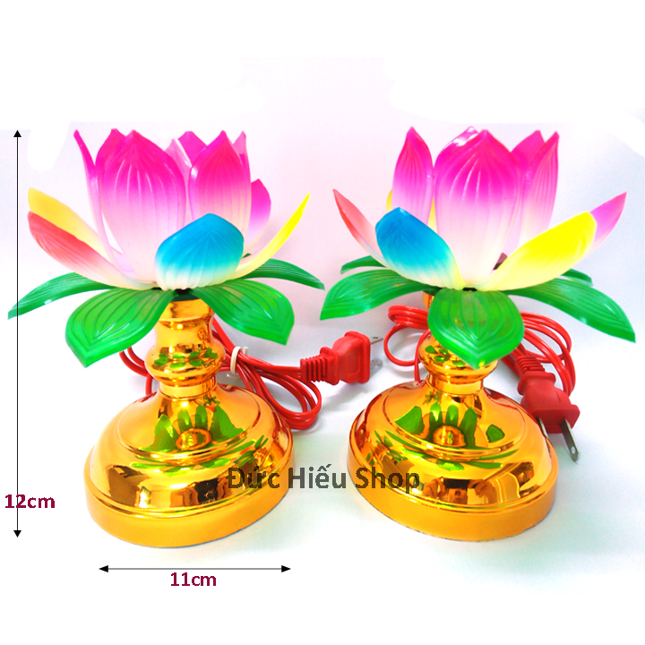 [ Thay bóng dễ dàng ] Bộ 2 đèn thờ cúng hoa sen để bàn thờ cỡ nhỏ