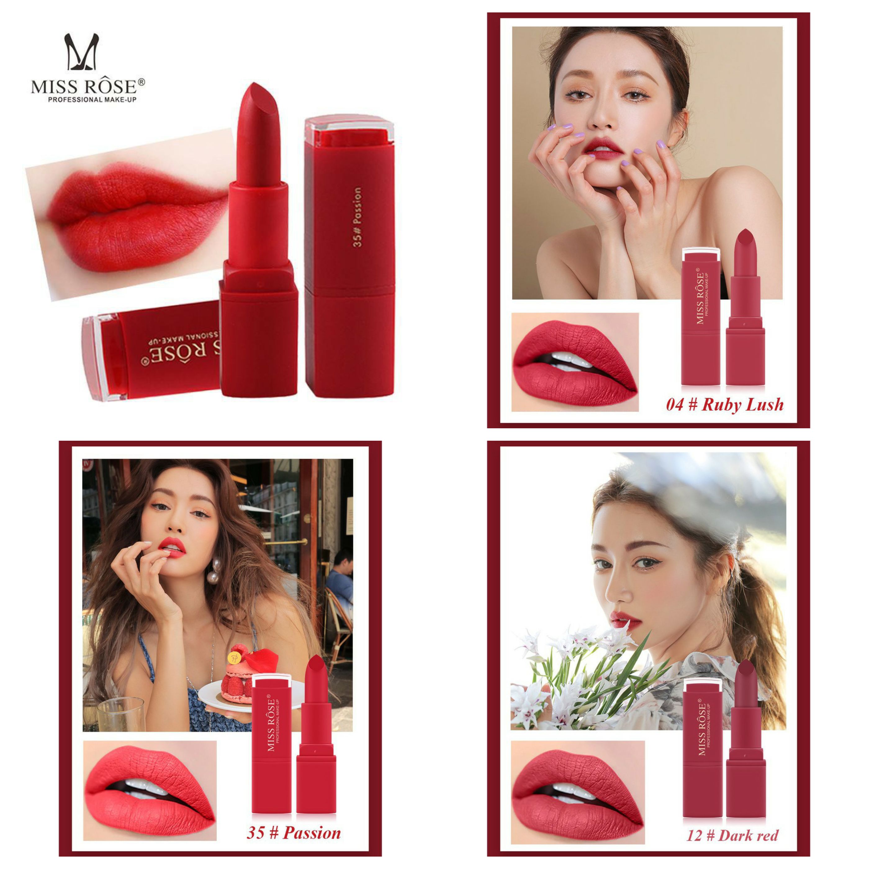 Son Thỏi Lì Miss Rose đỏ lên màu xinh tươi tắn