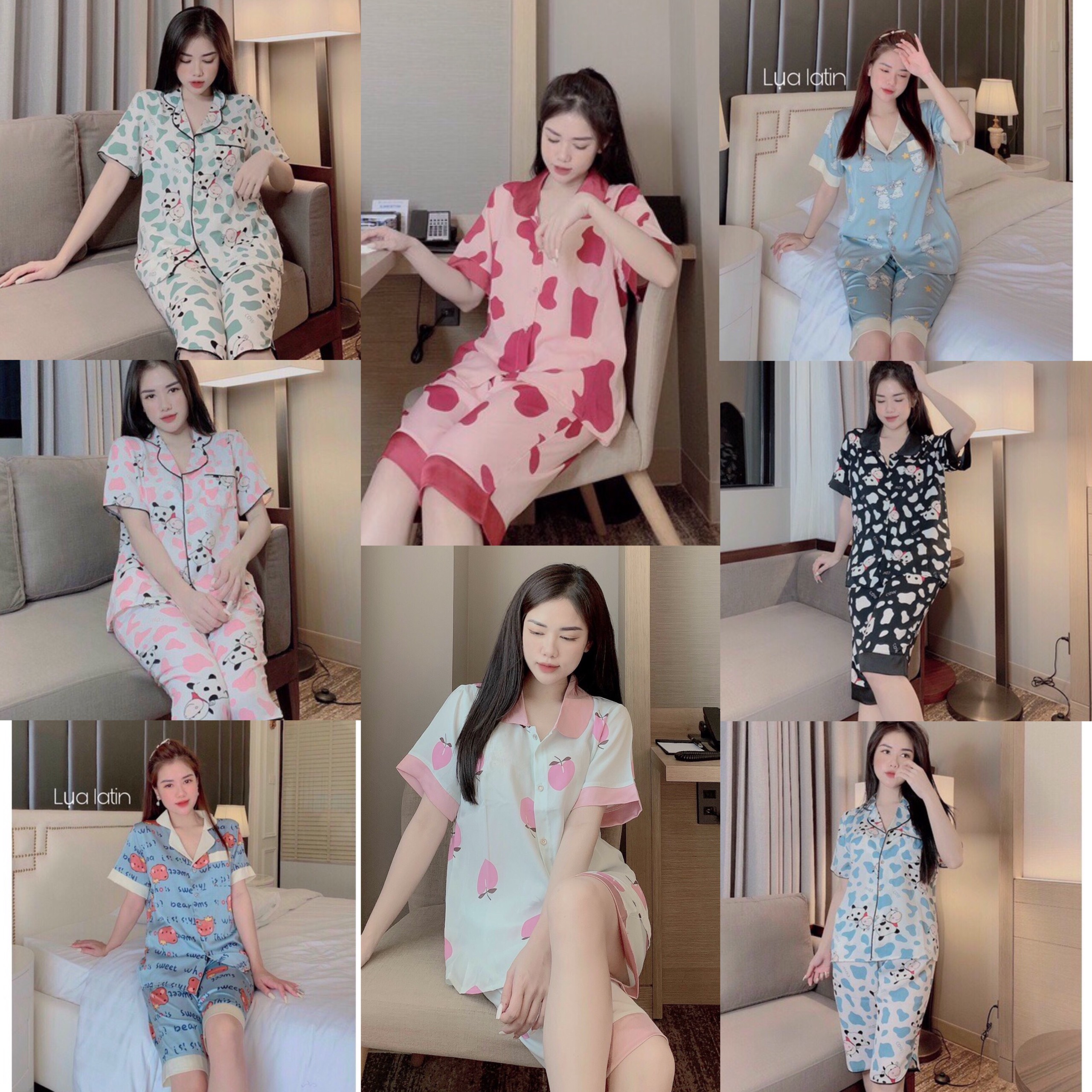 Đồ bộ Pyjama lửng chất lụa mango mềm mịn, mát, không nhăn, không xu