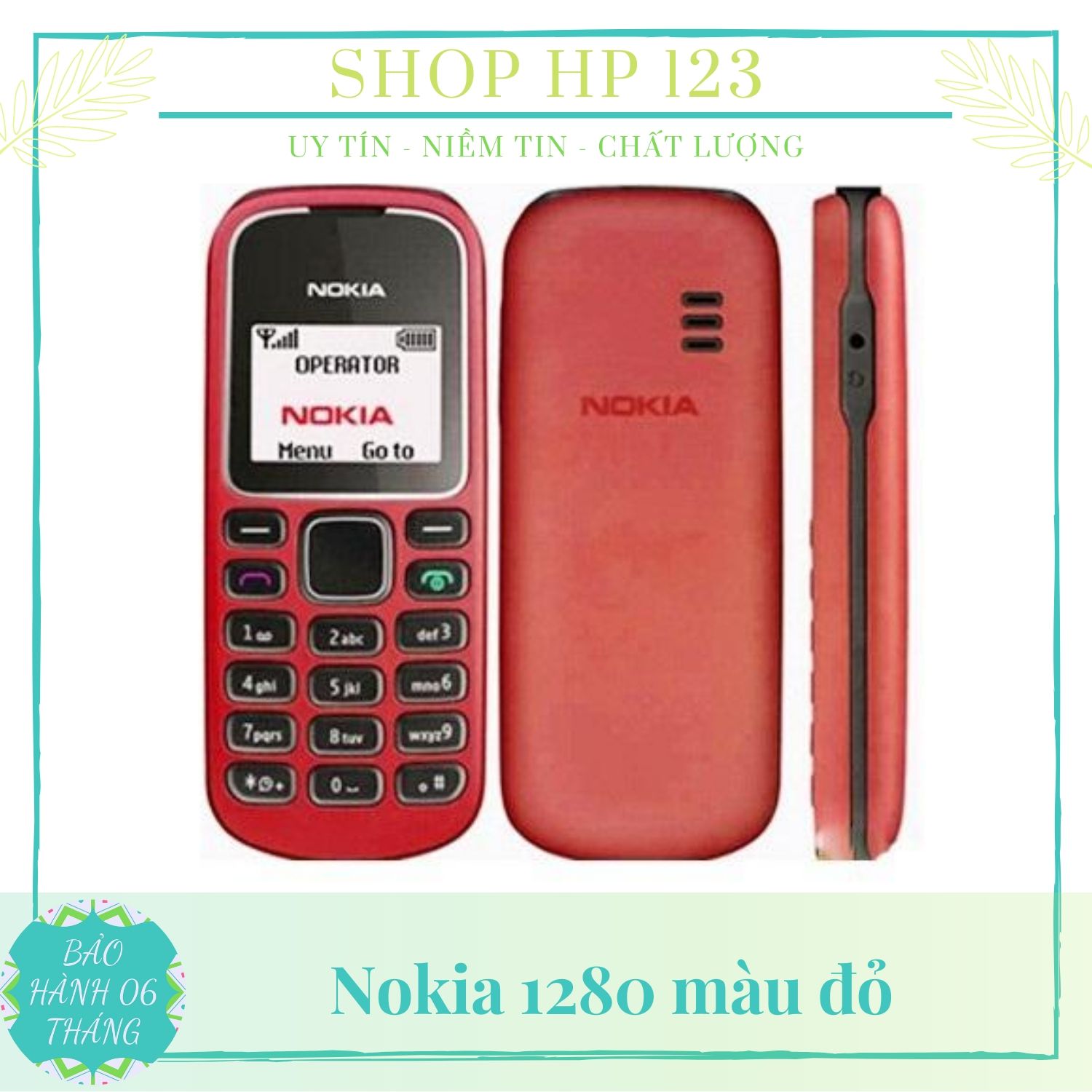 Nokia 1280 màu đỏ | Kiểu dáng thanh cổ điển, nhẹ và có pin sử dụng siêu lâu, có tiếng Việt | Bảo hành 06 tháng