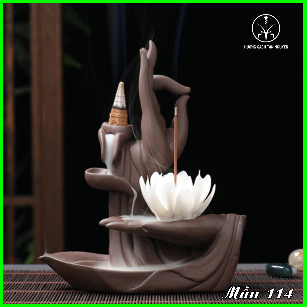 Thác khói phong thủy, thác Phật Thủ Liên Hoa, xông trầm gốm sứ thiết kế tỉ mỉ, tinh xảo