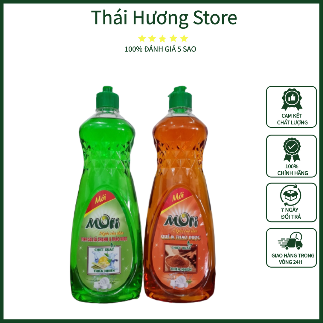 Nước rửa chén mori 800ml hương quế, hương sả chanh khánh khuẩn, an toàn cho da