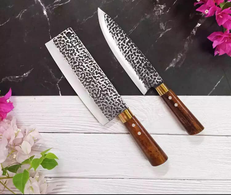  Bộ 2 dao nhà bếp hàng nhíp xe nguyên chất loại 1 cán cẩm chỉ khâu đồng 