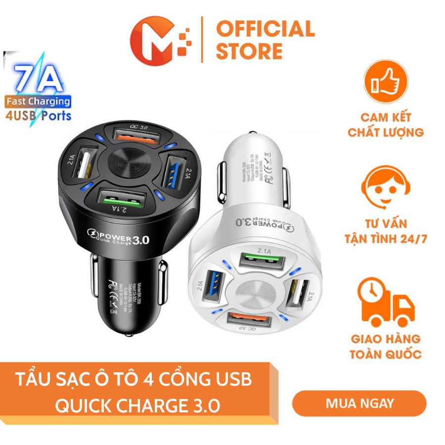 Tẩu sạc nhanh xe hơi ô tô 4 cổng usb có 1 cổng sạc nhanh quick charge 3.0 mikatek