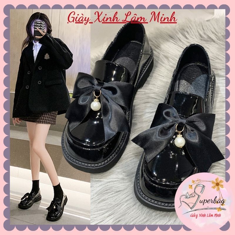 Giày dép nữ đẹp , giày mary janes tiểu thư đính nơ ngọc 463