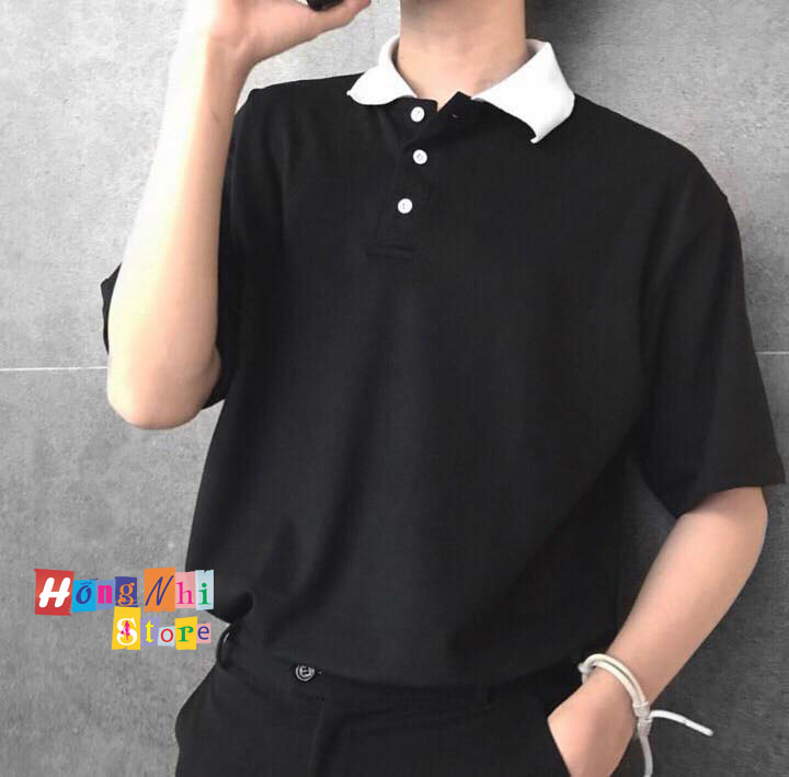 Áo Thun Polo Mix Phối Màu Cổ Tay Lỡ Đen Dáng Rộng Nam Nữ Polo Basic Unisex Ulzzang - MM