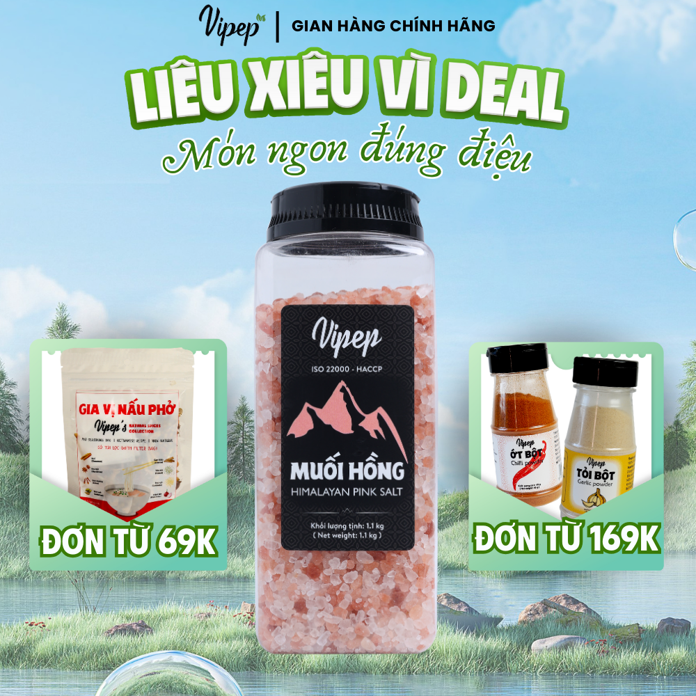 Muối hồng himalaya nguyên hạt vipep hũ nhựa 1.1kg - gia vị vipep