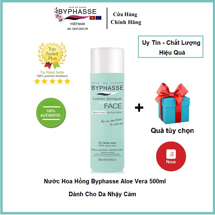 Nước hoa hồng byphasse aloe vera 500ml dành cho da nhậy cảm