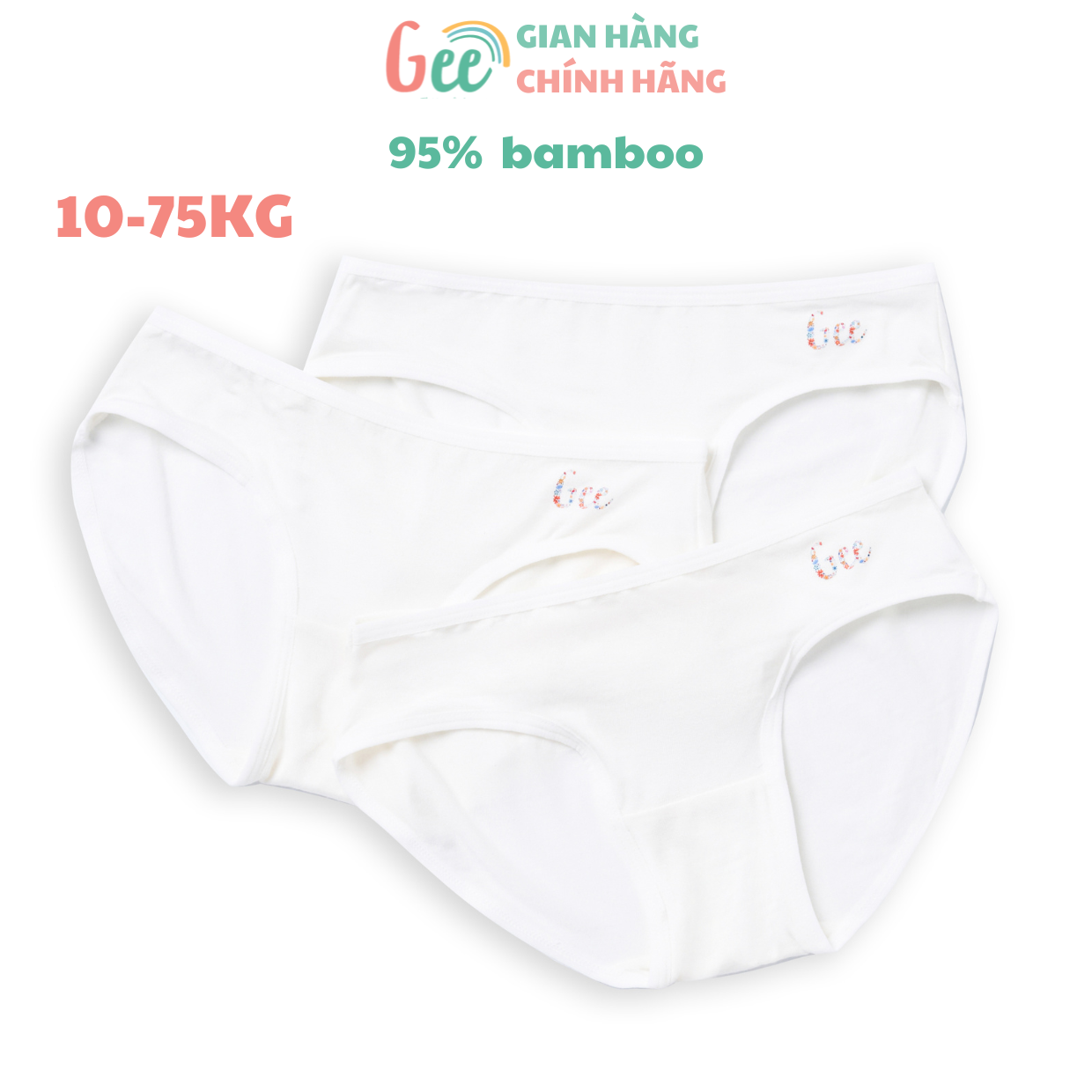 Set 3 quần lót TAM GIÁC TRẮNG mặc áo dài vải sợi tre Gee 10-75kg, quần chip mềm mịn, thấm hút, co giãn, mát lạnh