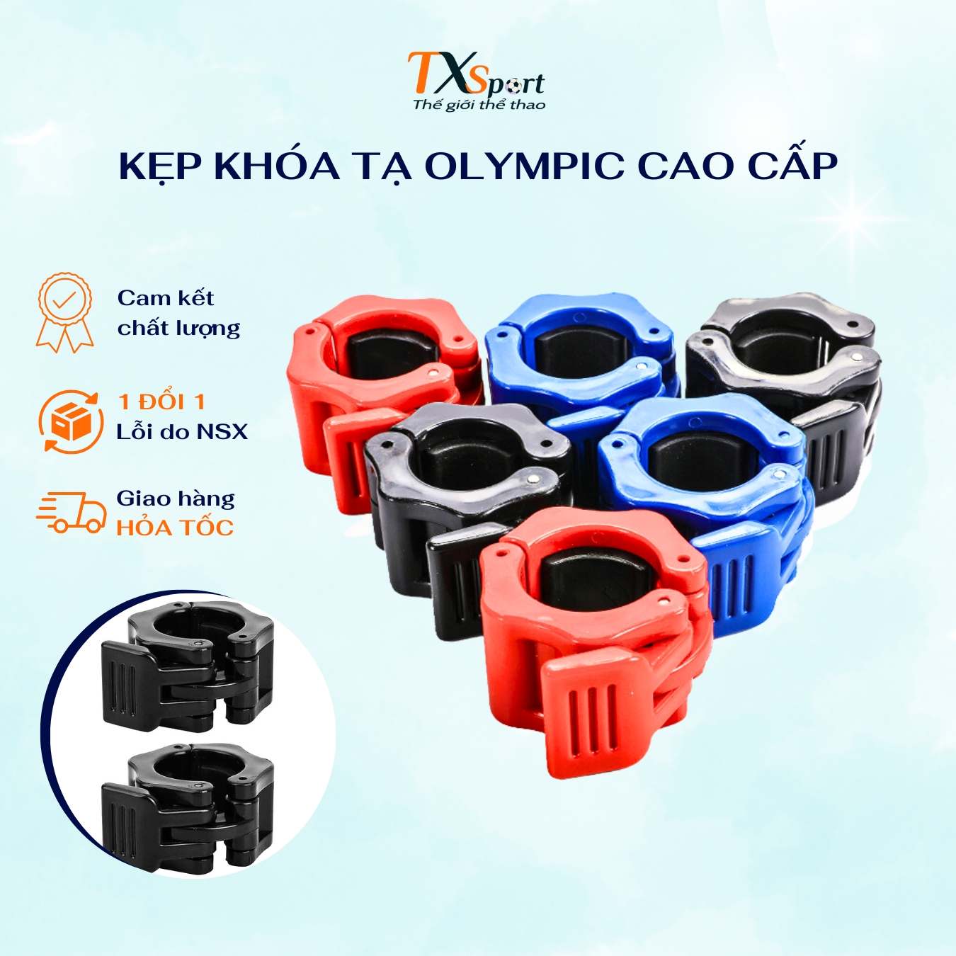 Bộ 2 kẹp khóa tạ olympic cao cấp size 50mm chuyên dụng cho tập thể hình, gym